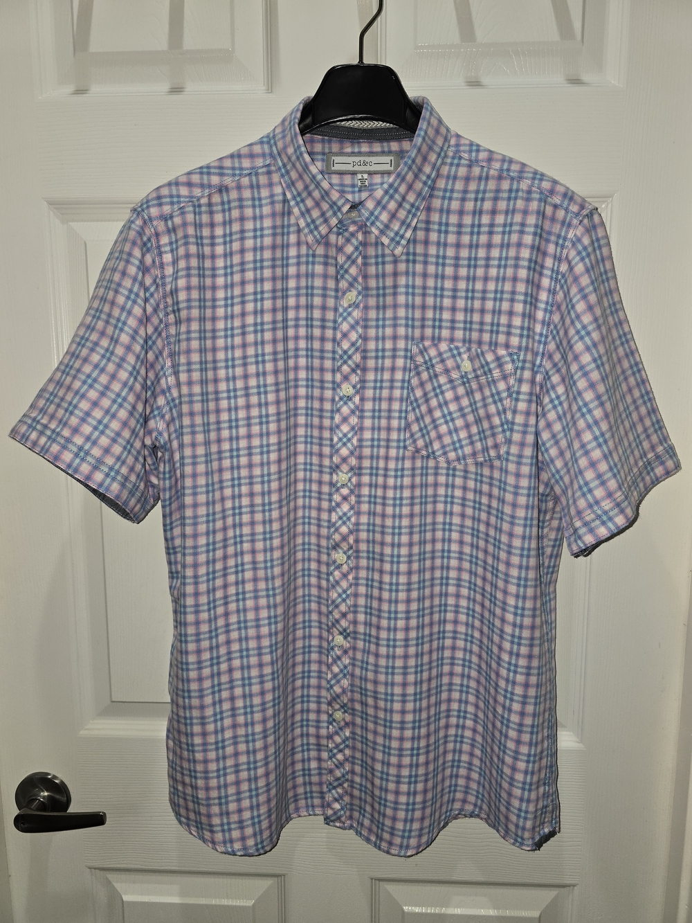 PD&C Men’s Short-Sleeve Plaid Button-Down Shirt - Pink & Blue